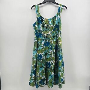 London Times Blue Green Floral Spring Fit Flare Dress Womens 12 Sleeveless